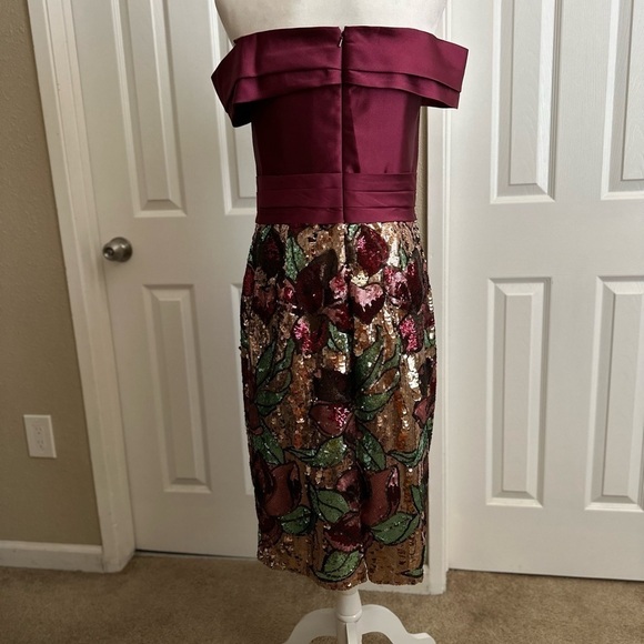 MARCHESA NOTTE Bardot-Style Floral Embellished Dress Size 10 - Picture 5 of 8